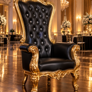 Black & Gold Leatherette Single Royal Throne Chair