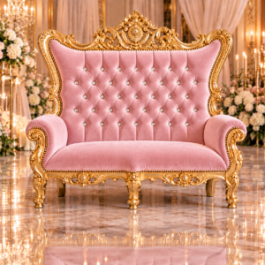 Blush Pink Velvet Double Royal Throne Chair