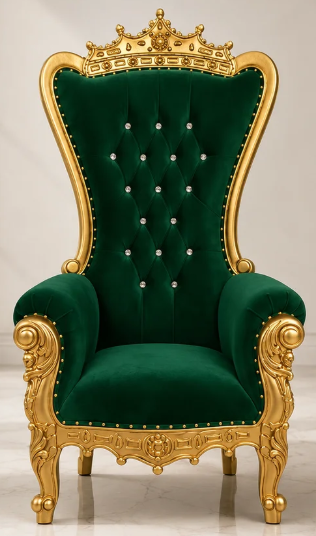 Gold & White Leatherette Single Royal Throne Chair - Image 3