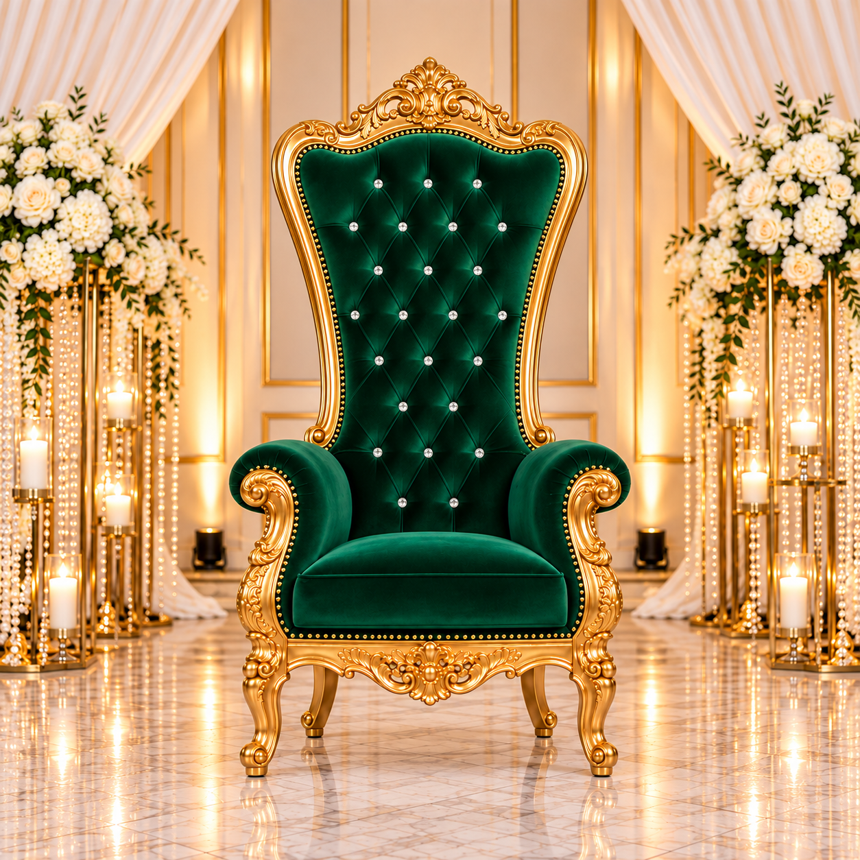 Emerald Green Velvet Single Royal Throne Chair