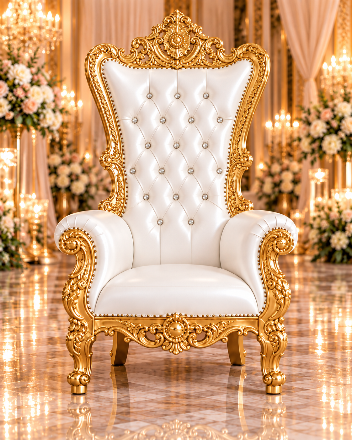 Champagne Ivory Velvet Single Royal Throne Chair with Silver Frame - Image 8