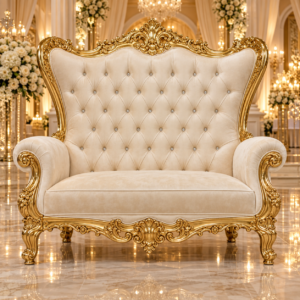 Ivory Cream Velvet Double Royal Throne Chair
