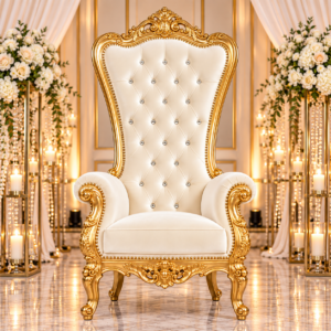 Ivory Cream Velvet Single Royal Throne Chair