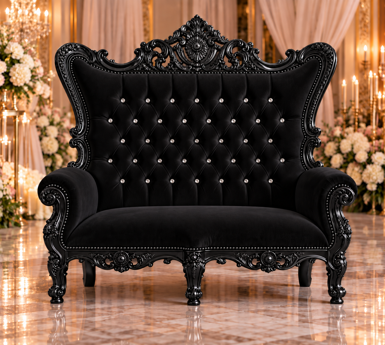 Champagne Ivory Velvet Double Royal Throne Chair with Silver Frame - Image 8