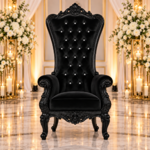 Midnight Black Velvet Single Royal Throne Chair