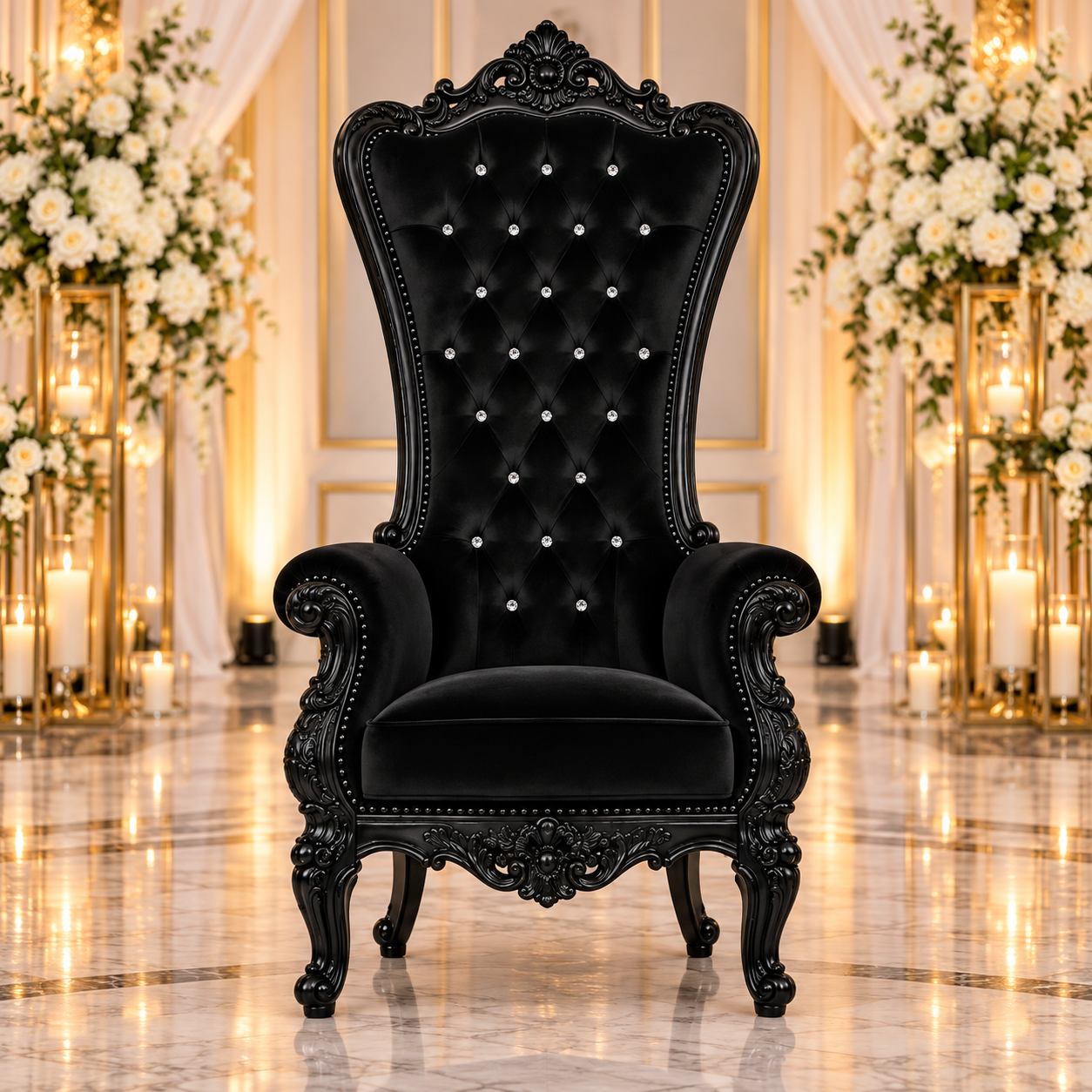 Ivory Cream Velvet Single Royal Throne Chair - Image 9