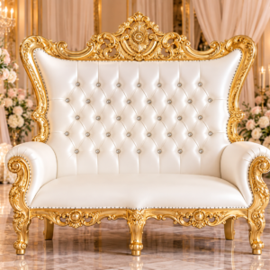 Gold & white Leatherette Double Royal Throne Chair