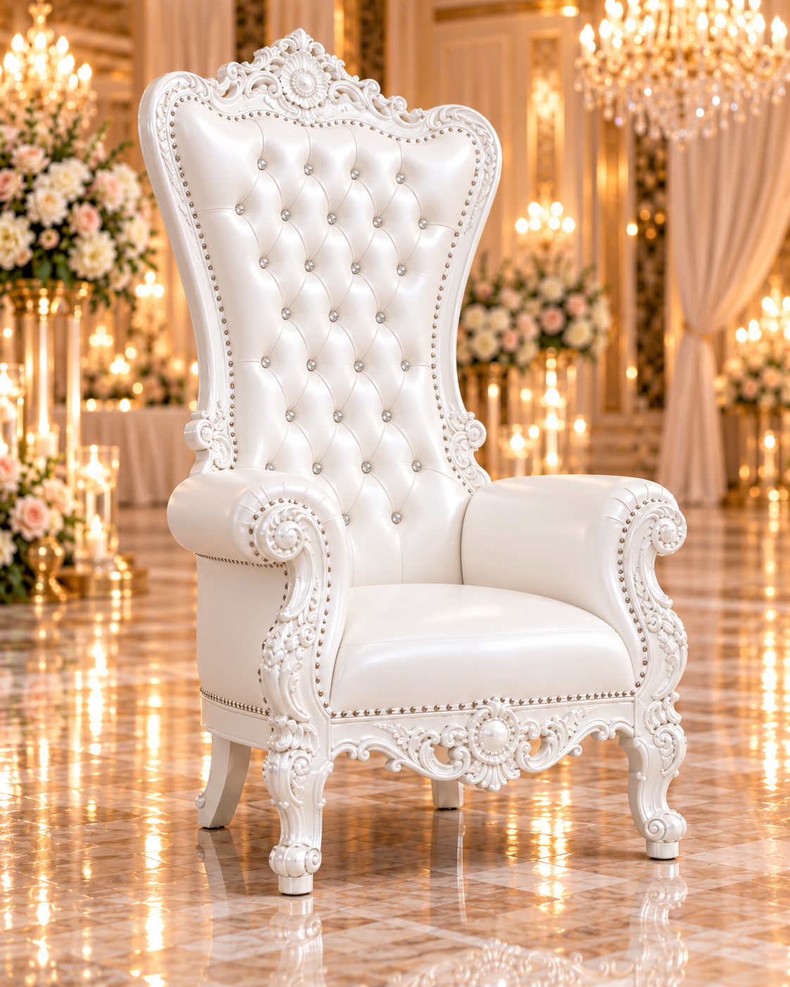Champagne Ivory Velvet Single Royal Throne Chair with Silver Frame - Image 7