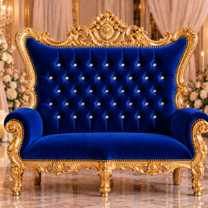 Royal Blue Velvet Double Royal Throne Chair