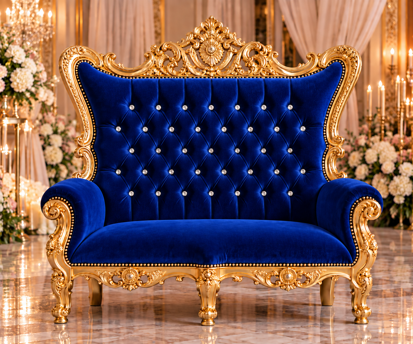 Champagne Ivory Velvet Double Royal Throne Chair with Silver Frame - Image 6