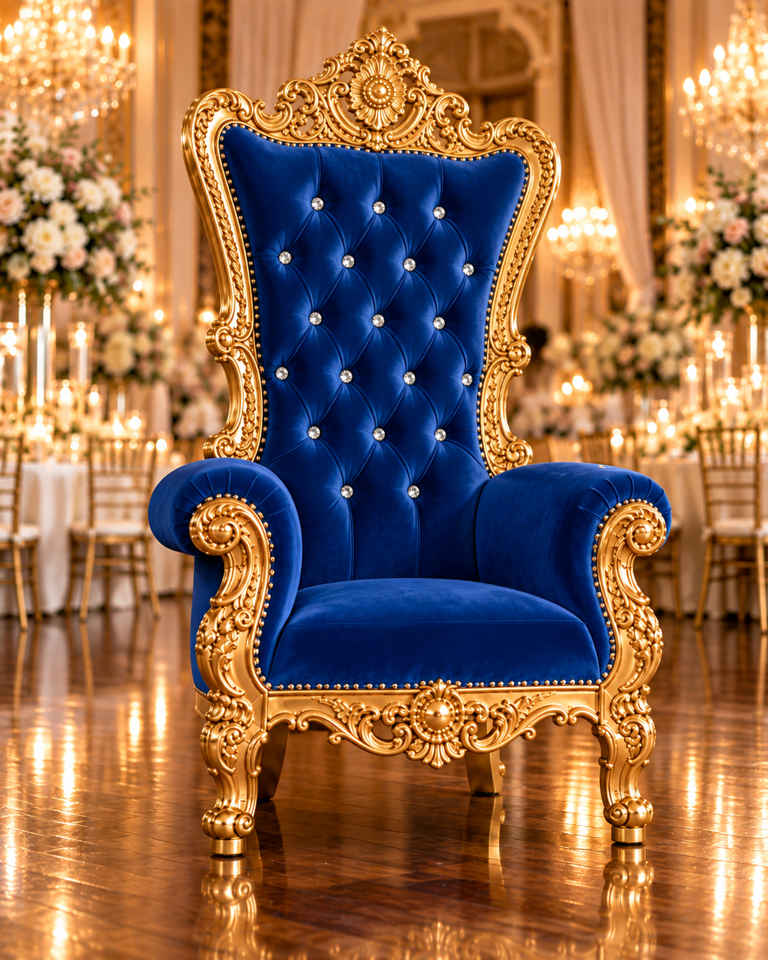 Champagne Ivory Velvet Single Royal Throne Chair with Silver Frame - Image 5
