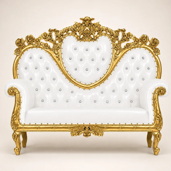Champagne Gold Velvet Double Royal Throne Chair - Image 3