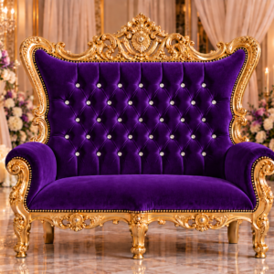 Royal Purple Velvet Double Royal Throne Chair