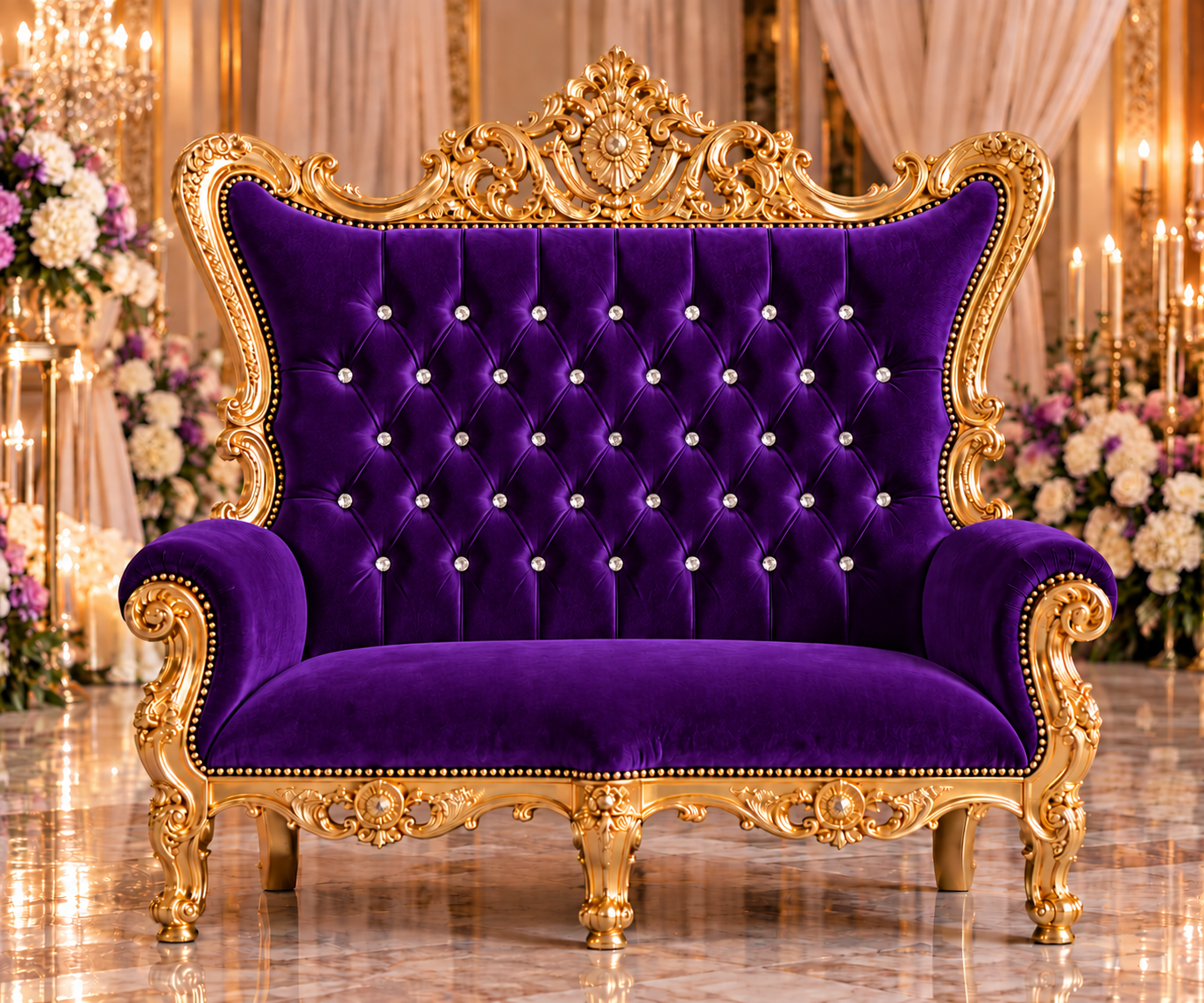Champagne Ivory Velvet Double Royal Throne Chair with Silver Frame - Image 2