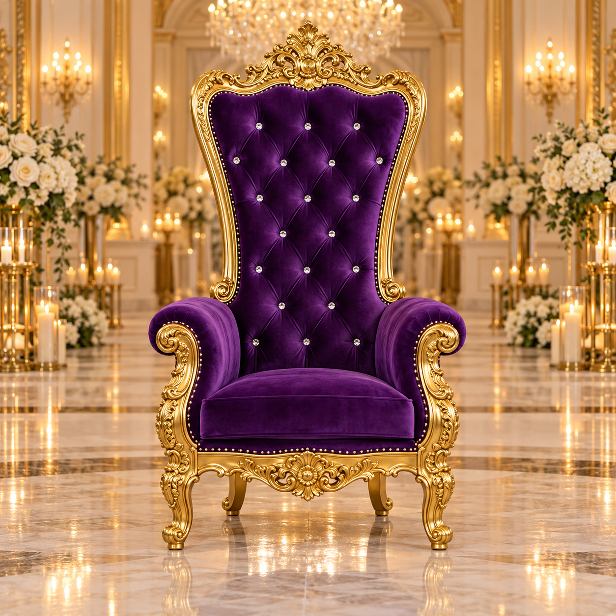 Ivory Cream Velvet Single Royal Throne Chair - Image 10