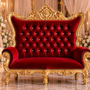 Ruby Red Velvet Double Royal Throne Chair