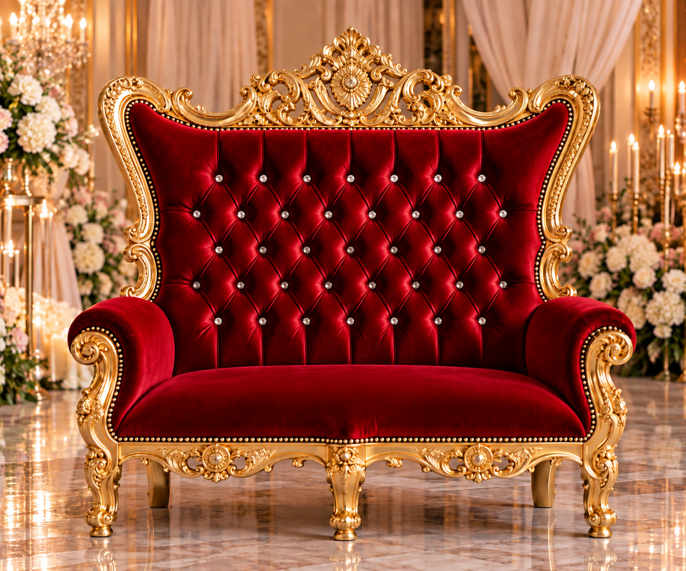 Champagne Ivory Velvet Double Royal Throne Chair with Silver Frame - Image 7