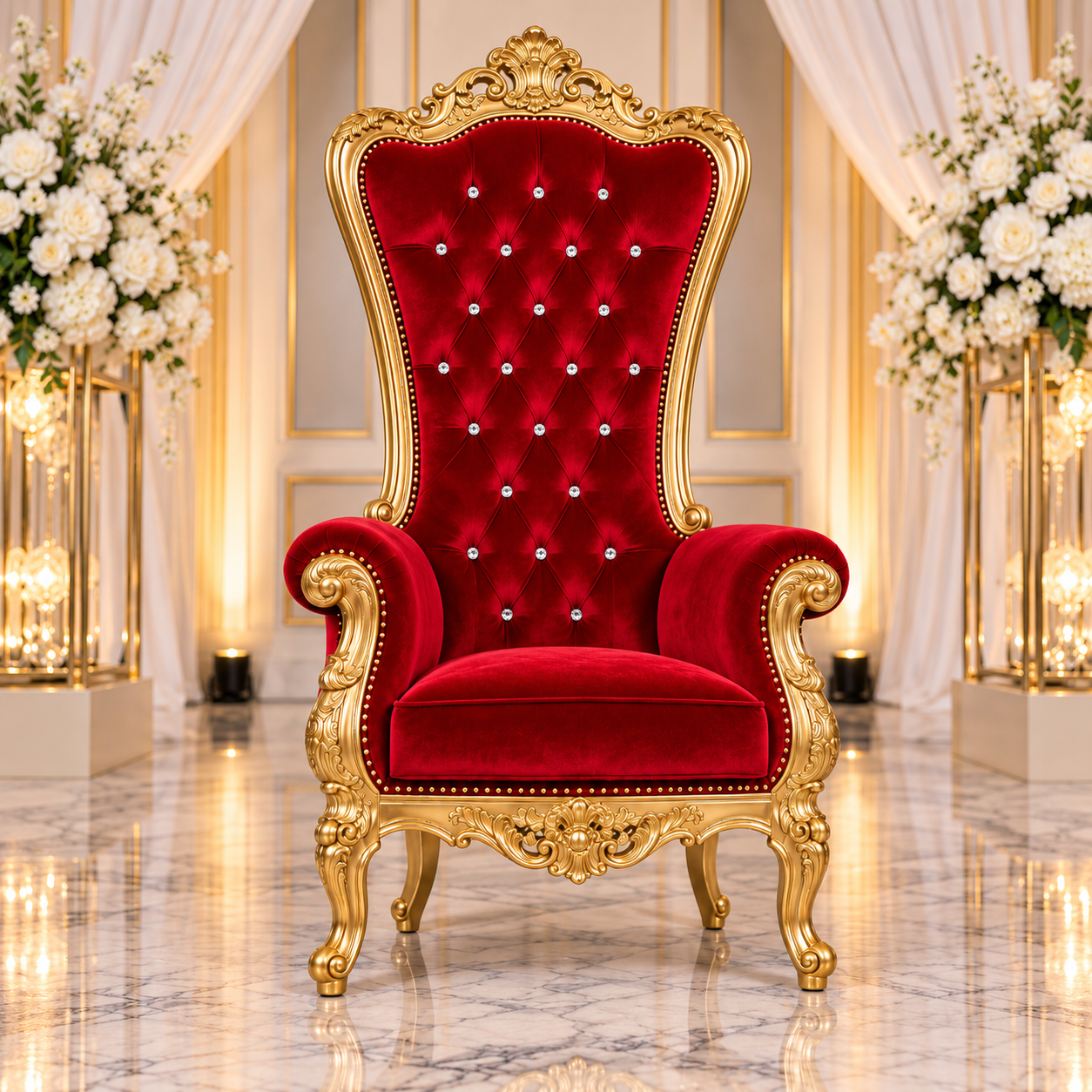 Champagne Ivory Velvet Single Royal Throne Chair with Silver Frame - Image 6