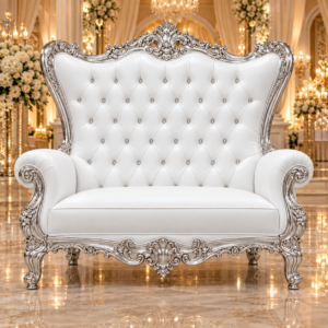 Silver & White Leatherette Double Royal Throne Chair