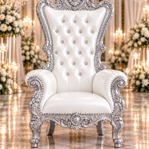 Silver & White Leatherette Single Royal Throne Chair