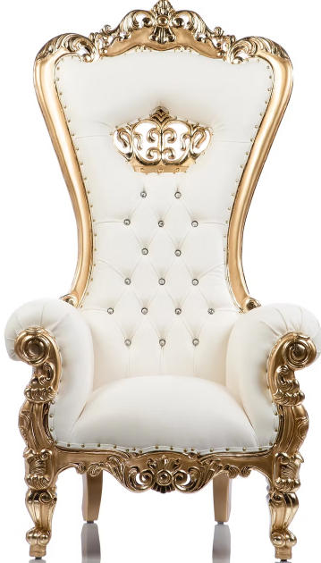 Gold & White Leatherette Single Royal Throne Chair - Image 4