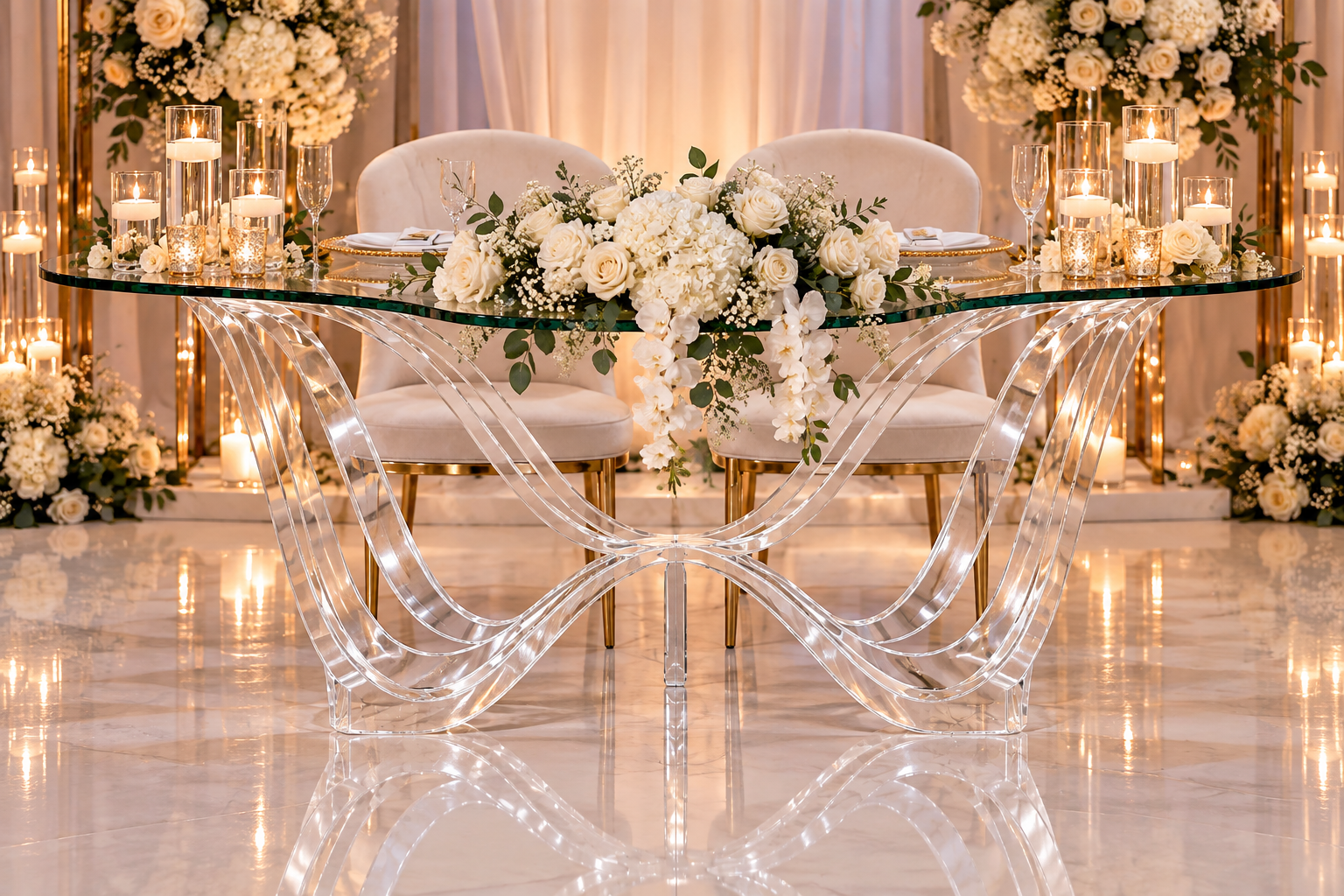 White Ribbon Sweetheart Table - Image 7