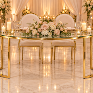 Glass Top Gold Frame Sweetheart Table