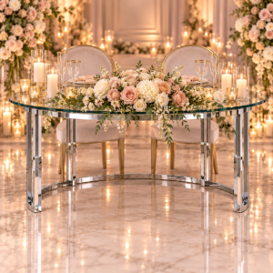 Glass Top Silver Frame Sweetheart Table