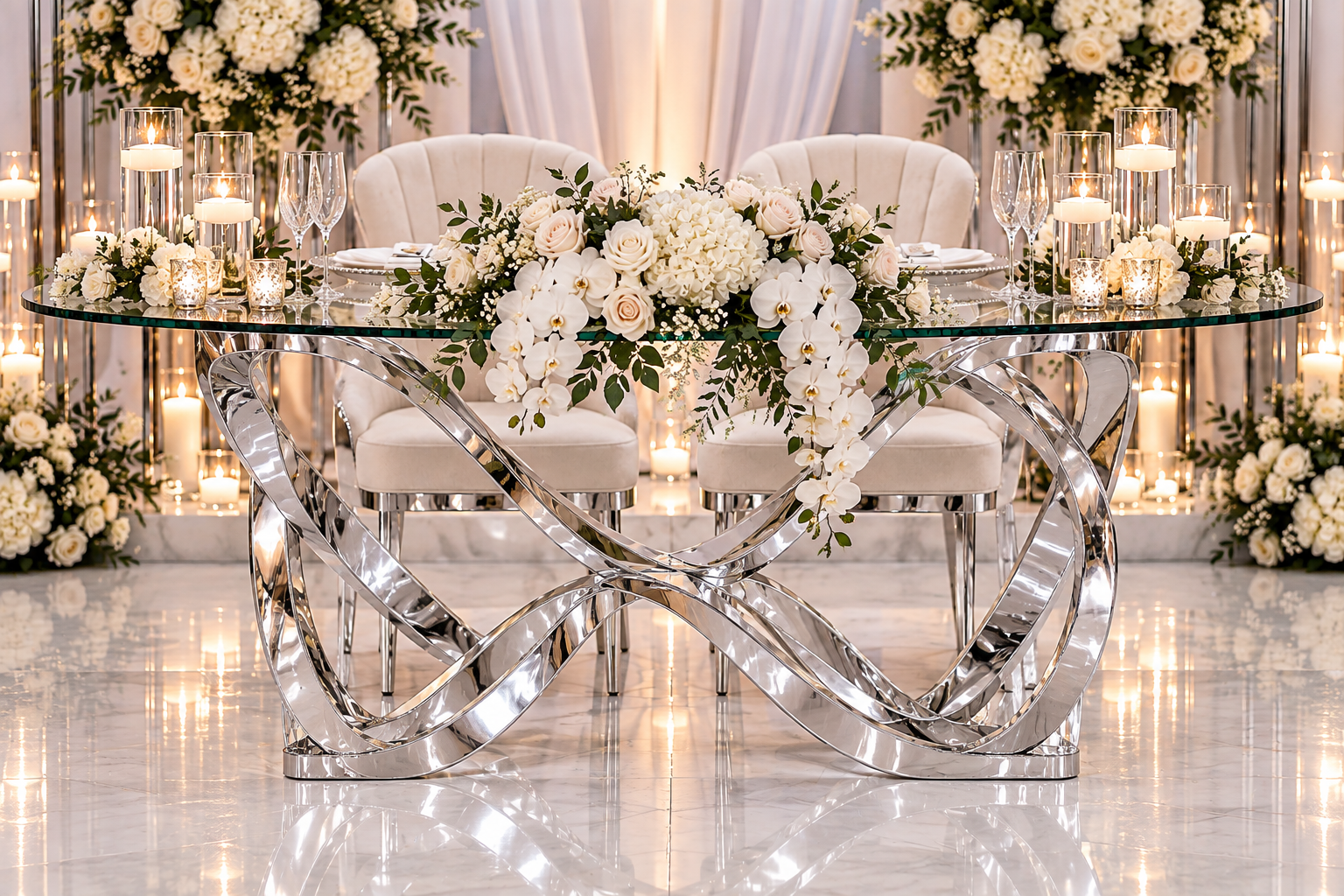 White Ribbon Sweetheart Table - Image 3