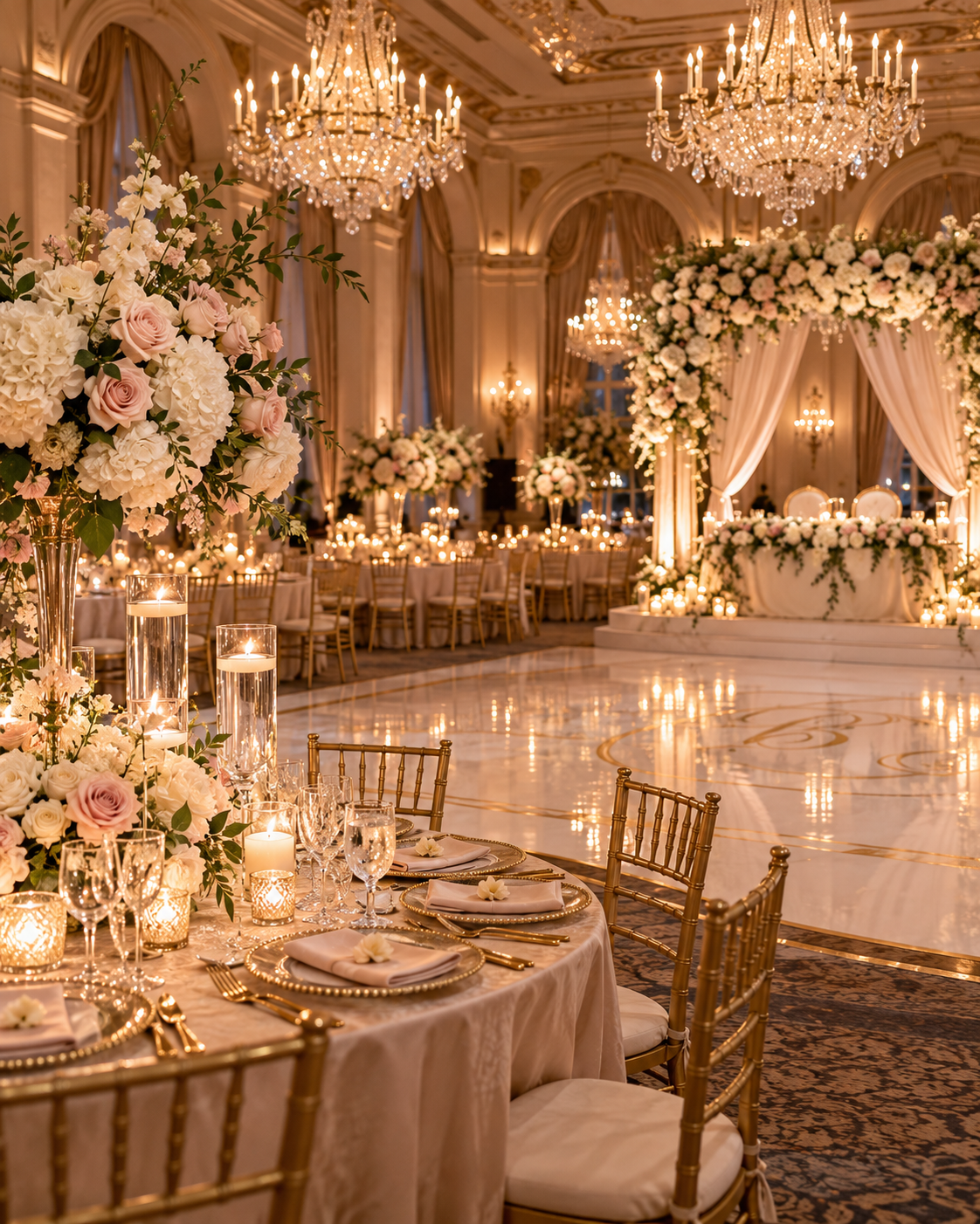 Luxury wedding and reception setup