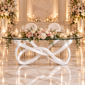 White Ribbon Sweetheart Table