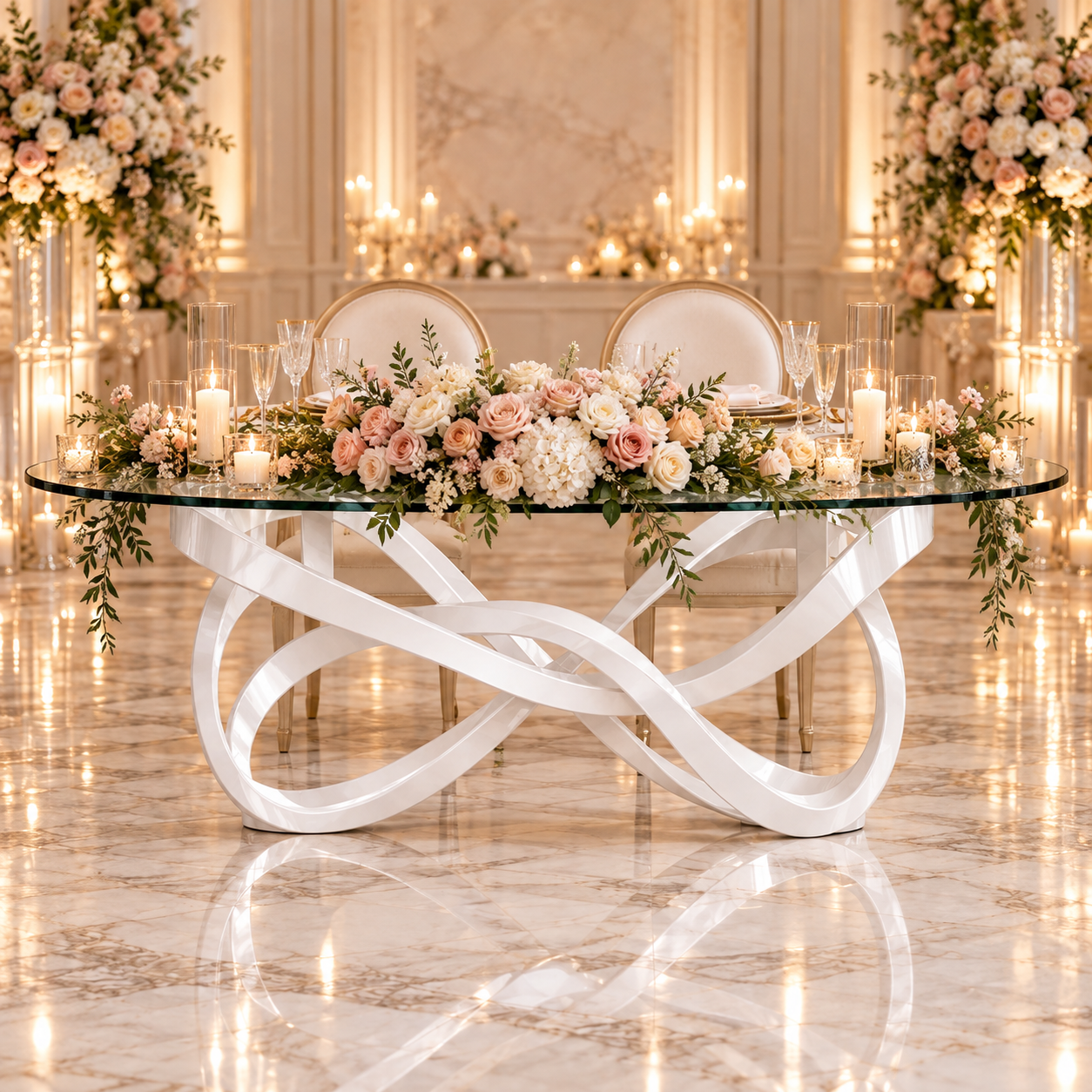 White Ribbon Sweetheart Table