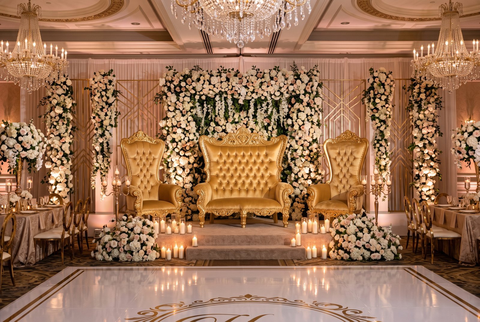 Luxury throne chairs and complete event seating setup
